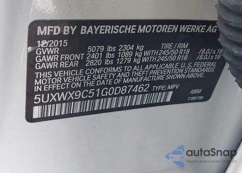 2016 BMW X3 xDrive28I from USA, damaged, VIN 5UXWX9C51G0D87462